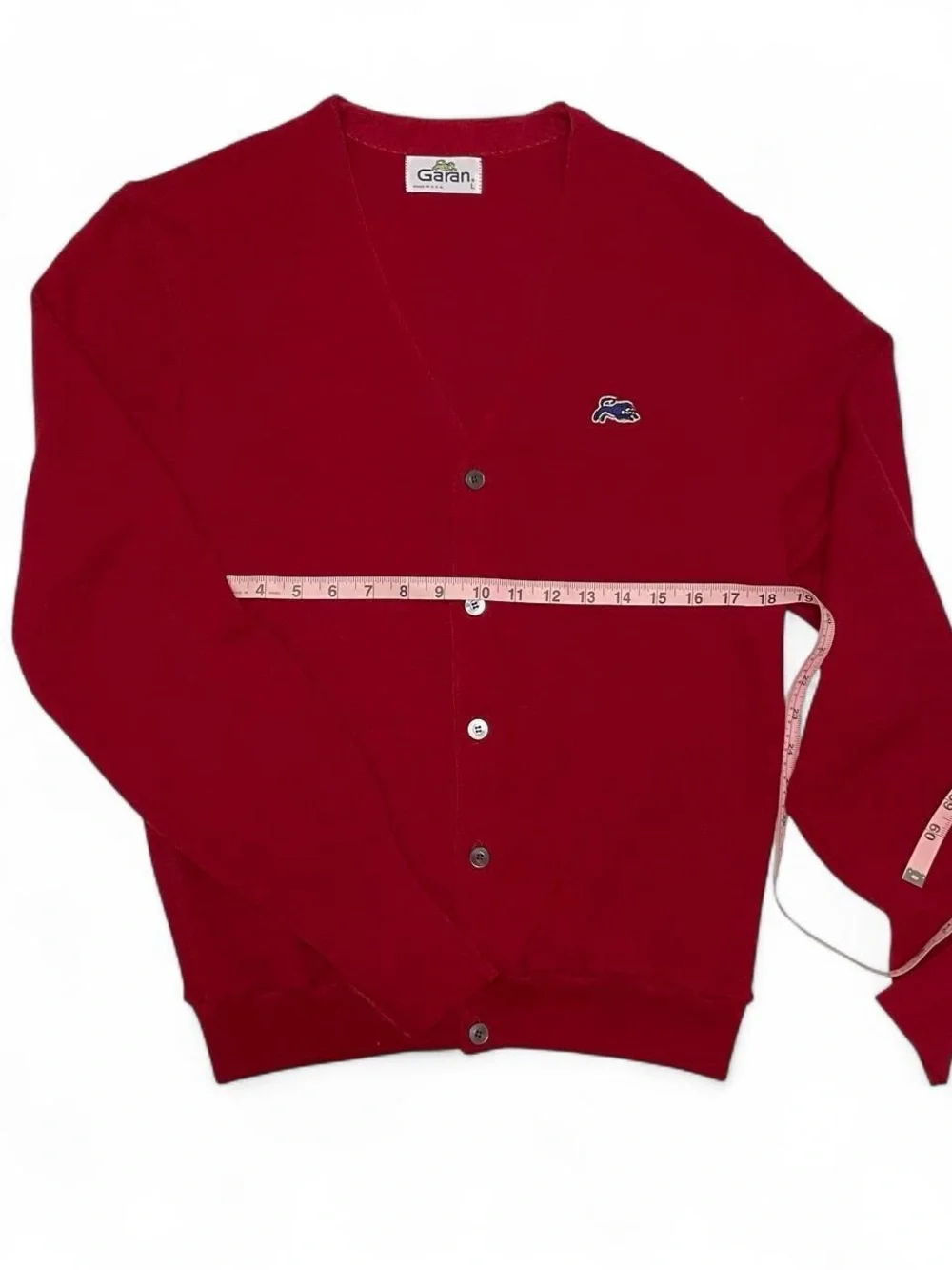 Vintage 70s-80s Garan Men’s Red Retro Knit Izod Lacoste Cardigan USA L Preppy